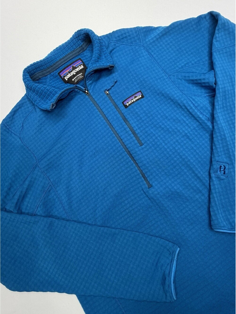 Patagonia Mens R1 Regulator Waffle Grid Fleece Pullover Medium Blue 1/2 Zip